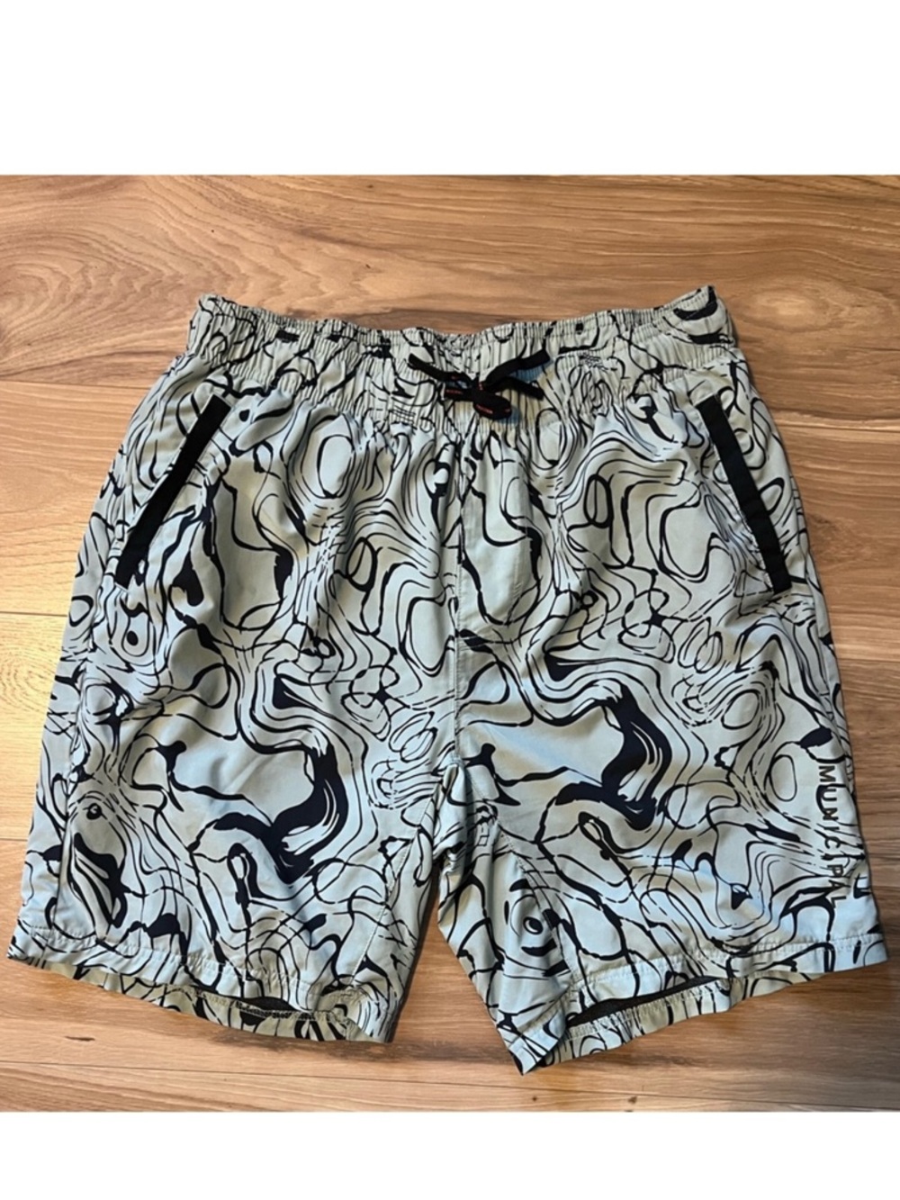 MUNICIPAL Shorts in Escape Chaos Light Mint and Black with Drawstring and Liner